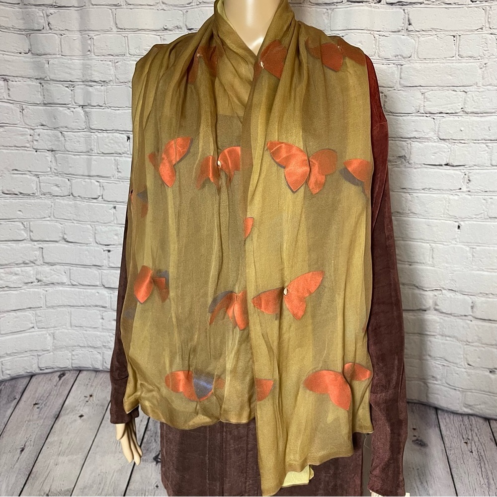 Silk Reversible Scarf With Butterflies Between Layers
